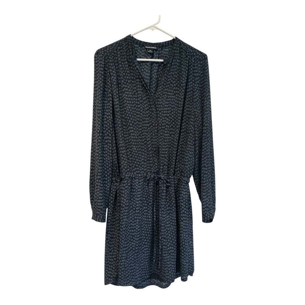 Hilary Radley Dark Blue Printed Long Sleeve Drawstring Mini Dress Size M - Picture 1 of 5
